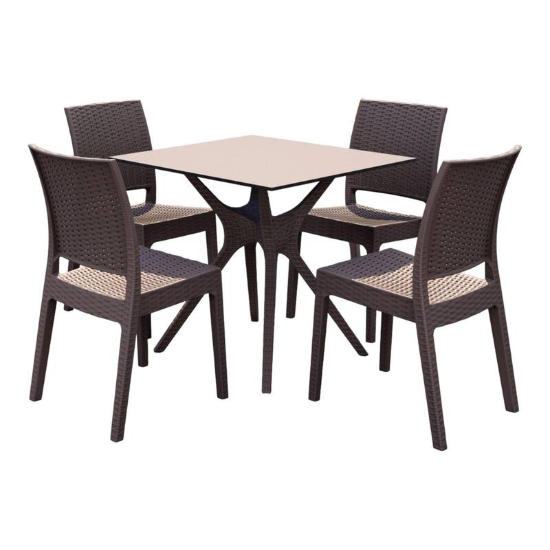 5-Piece Brown Solid Wickerlook Patio Dining Set 34"