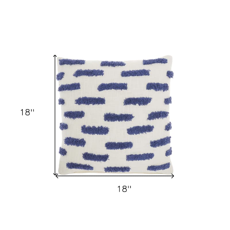 18" Blue and White Geometric Cotton Throw Pillow