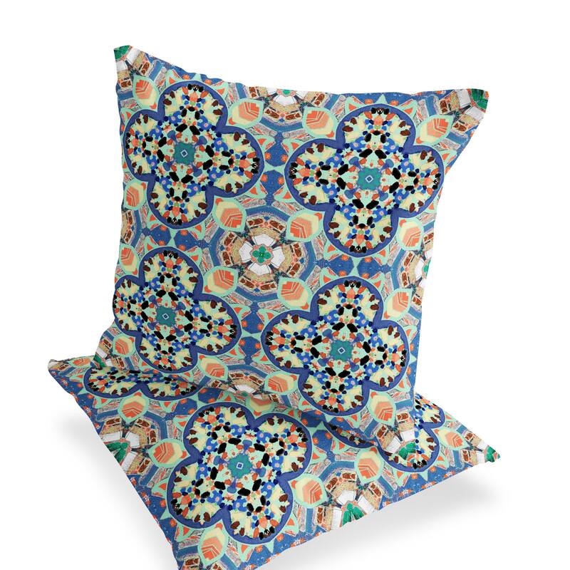HomeRoots Set of Two 16" X 16" Blue and Purple Blown Seam Floral Indoor Outdoor Throw Pillow - 16.00' X '16.00' X '5.00