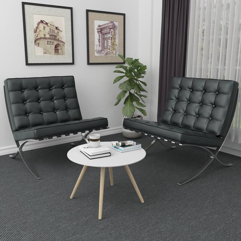 Barcelona Foldable Tufted Genuine Leather Mid Century Lounge Chair
