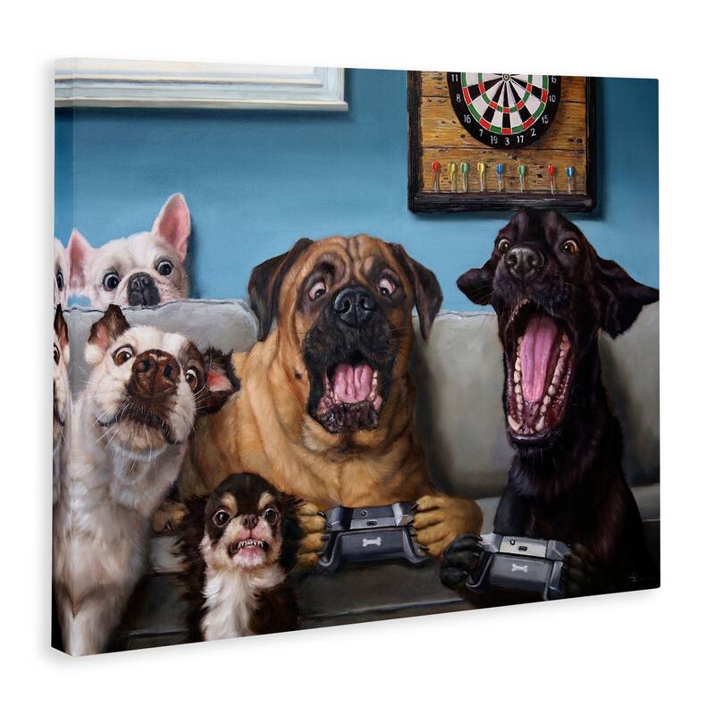 Stupell Funny Dogs Playing Video Games Livingroom Pet Portrait Canvas Wall Art - Blue