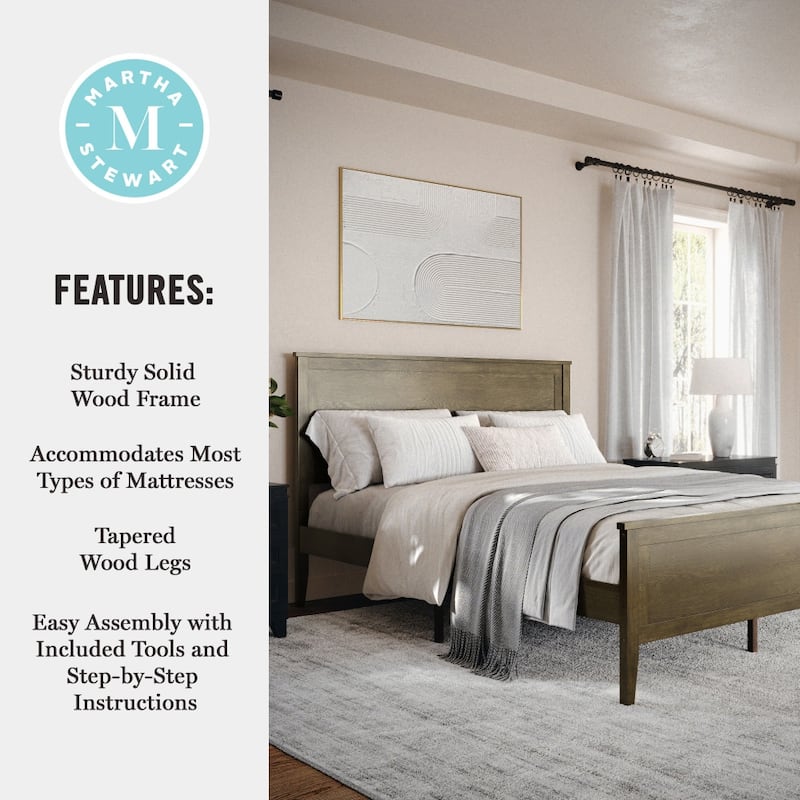 Martha Stewart Wooden Platform Bed with Headboard and Footboard