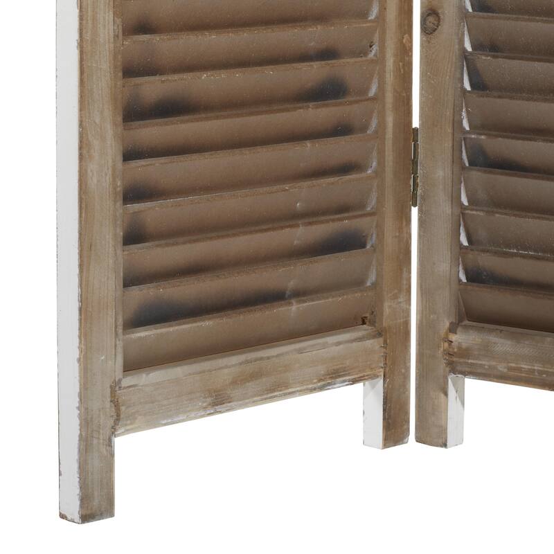 Wood Hinged Foldable Partition 3 Panel Room Divider Screen with Horizontal Slats - Cream - Roche River Decor