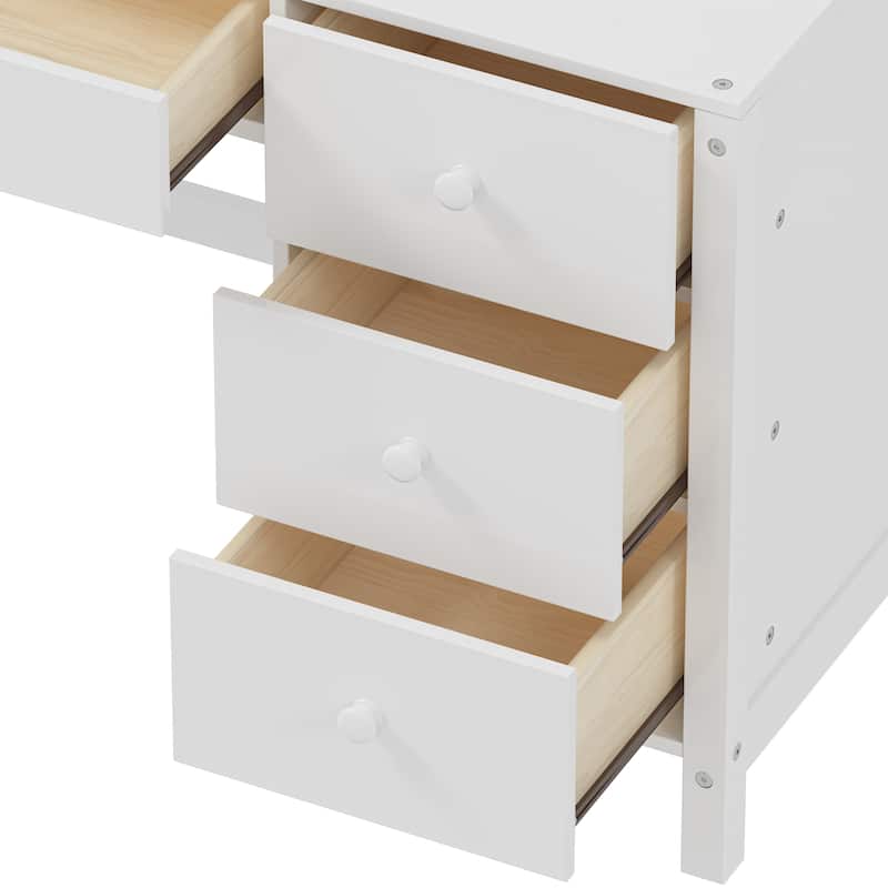 40"Home Executive Desk and Upholstered Chair Set with Bookshelf, Computer Desk with Four Drawers, Storage Shelf, and Chair