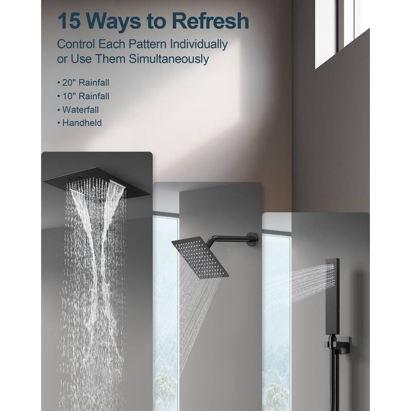 GRANDJOY LED Music Shower System 20"& 10" Dual Shower Heads with Handheld Shower