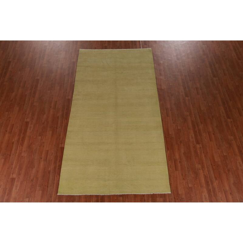 Hand Knotted Oriental 100% Wool Carpet Modern Solid Green Gabbeh Area Rug - 10' 4'' X 5' 4''