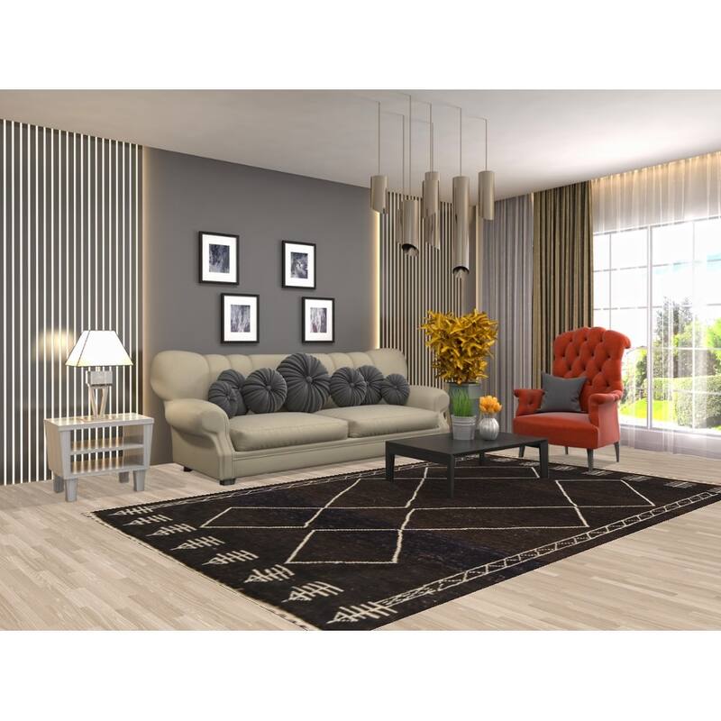 Dark Brown Trellis Moroccan Oriental Area Rug Hand-Knotted Wool Carpet - 5'11"x 9'7"