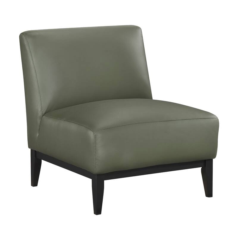 Hayes 28.5" Leather Accent Chair - Black Finish Solid Wood Legs - Green