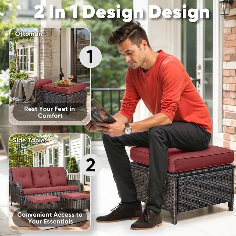 Outdoor Furniture Wicker Ottoman Patio Rattan Ottomans