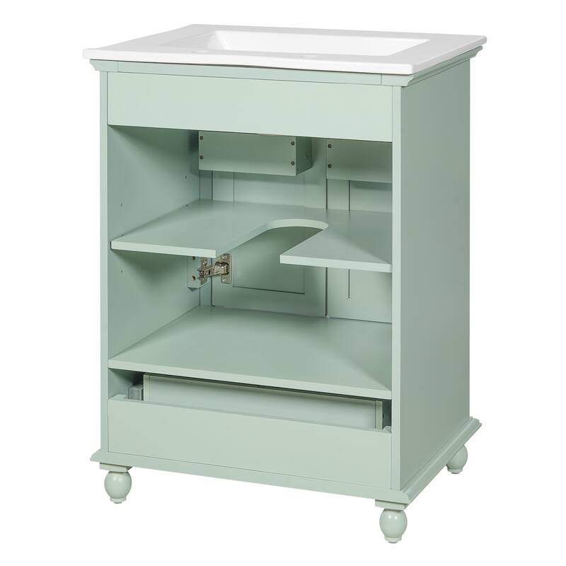 24" Bathroom Vanity with Ceramic Sink, Freestanding Storage Cabinet with Soft-Closing Doors & Drawer Dividers