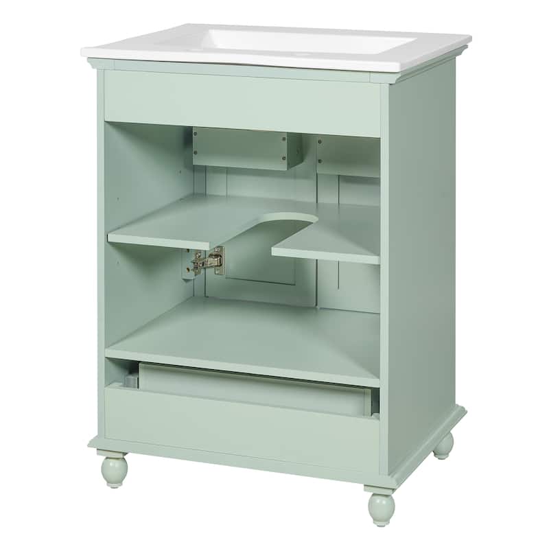 24"Bathroom Vanity with Ceramic Sink, Storage Cabinet with Soft Closing Doors, Bathroom Cabinet with Drawer and Drawer Dividers
