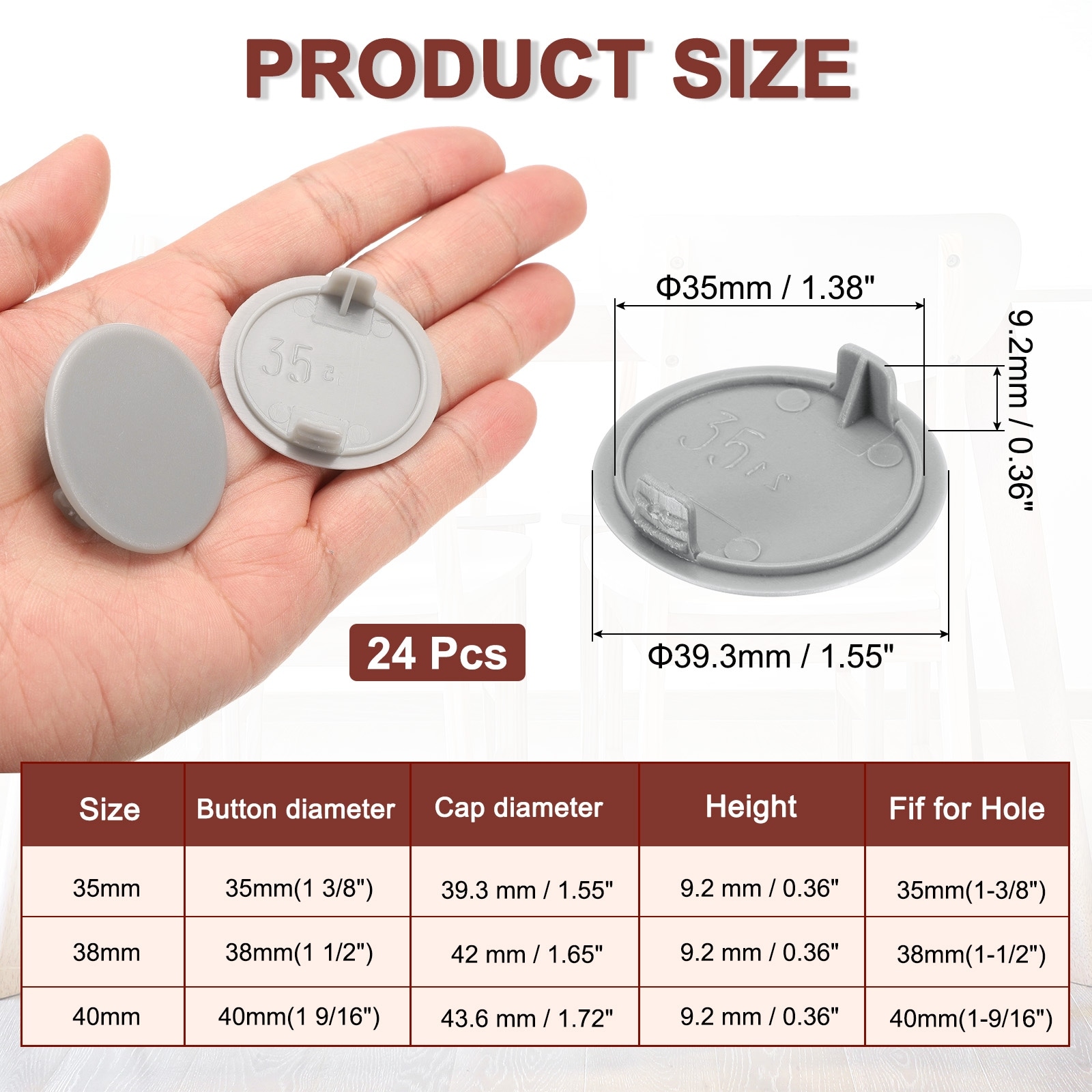 24Pcs Hinge Hole Covers Plug Cap Plastic 35mm(1 3/8") Dia White