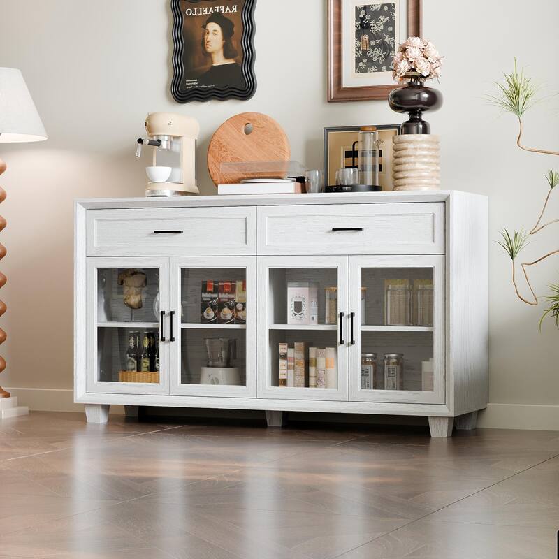 Glass Storage Cabinet with Doors,TV Stand for Living Room,Pantry,Brown/White