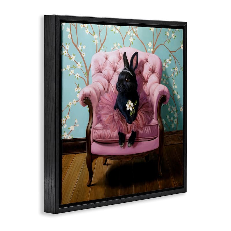 Stupell Girlie Rabbit in Tutu Framed Floater Canvas Wall Art Design By Lucia Heffernan