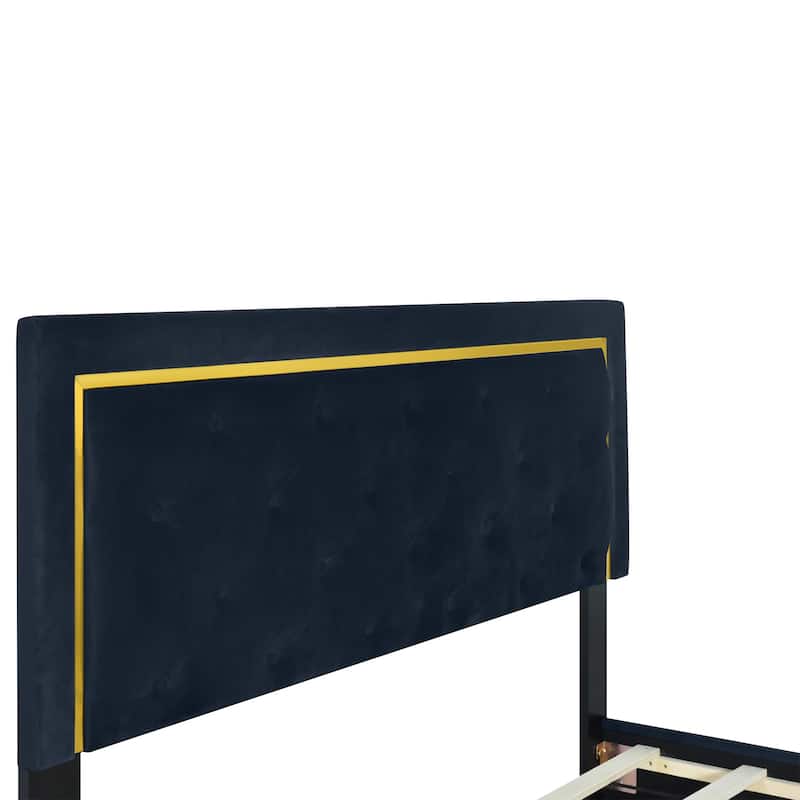 HomeRoots Black Tufted Velvet Upholstered Queen Bed Frame