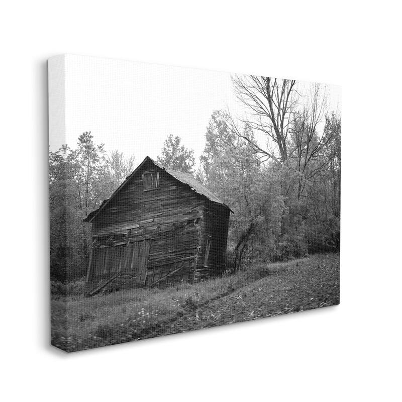 Stupell Countryside Farm Shack Black White Landscape Photography Canvas Wall Art - Grey