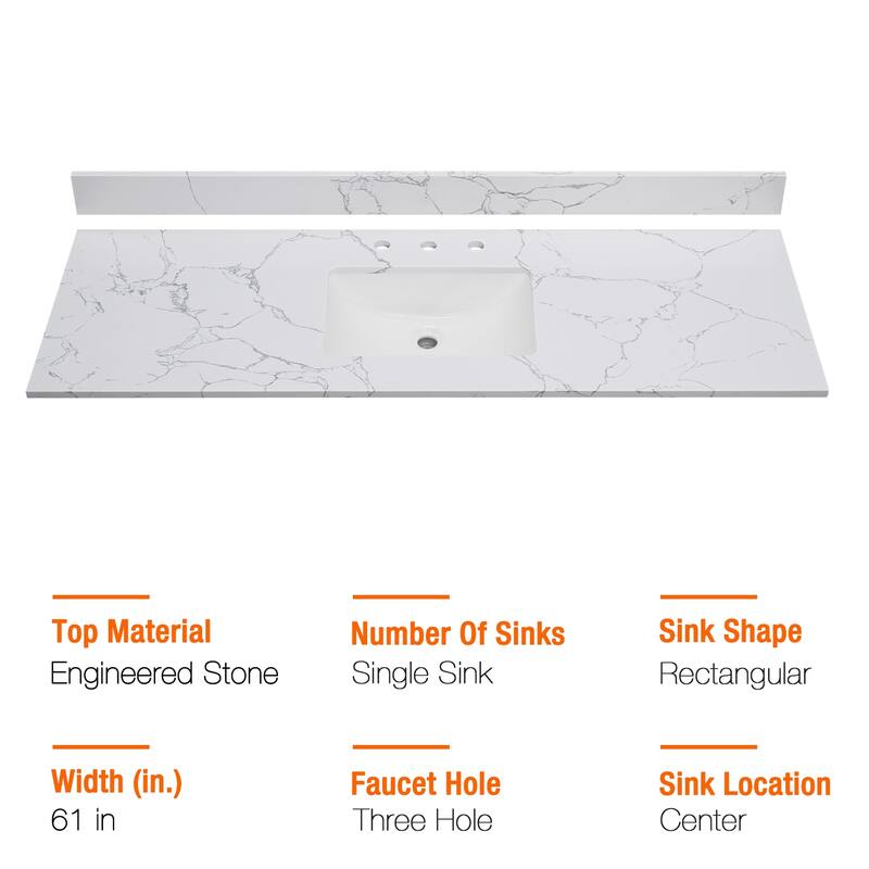 PROOX Bath Vanity Cultured Marble Counter Top Rectangle Porcelian Sink