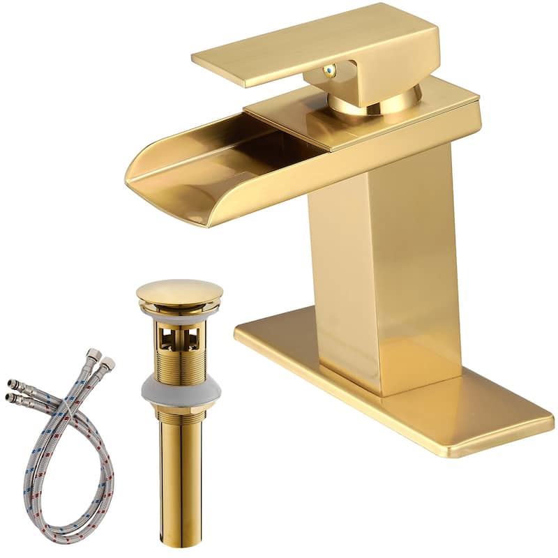 Single Handle Gold Bathroom Sink Faucet with Drain Assembly