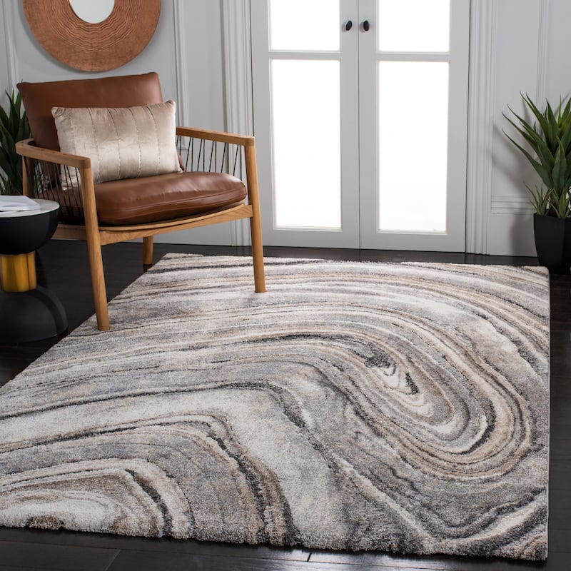 SAFAVIEH Cyrus Shag Vicenta Abstract 1-inch Thick Rug - 5'5" x 7'6" - Ivory/Grey