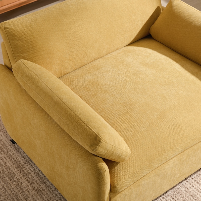 50" Oversized Chenille Lounge Chair - Wide Deep Seat Armchair with Color Block Design & Throw Pillows