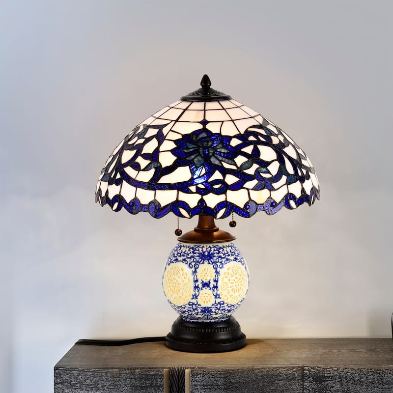 Akiko 3-light Blue Glass 21-inch Double-lit Tiffany-style Table Lamp