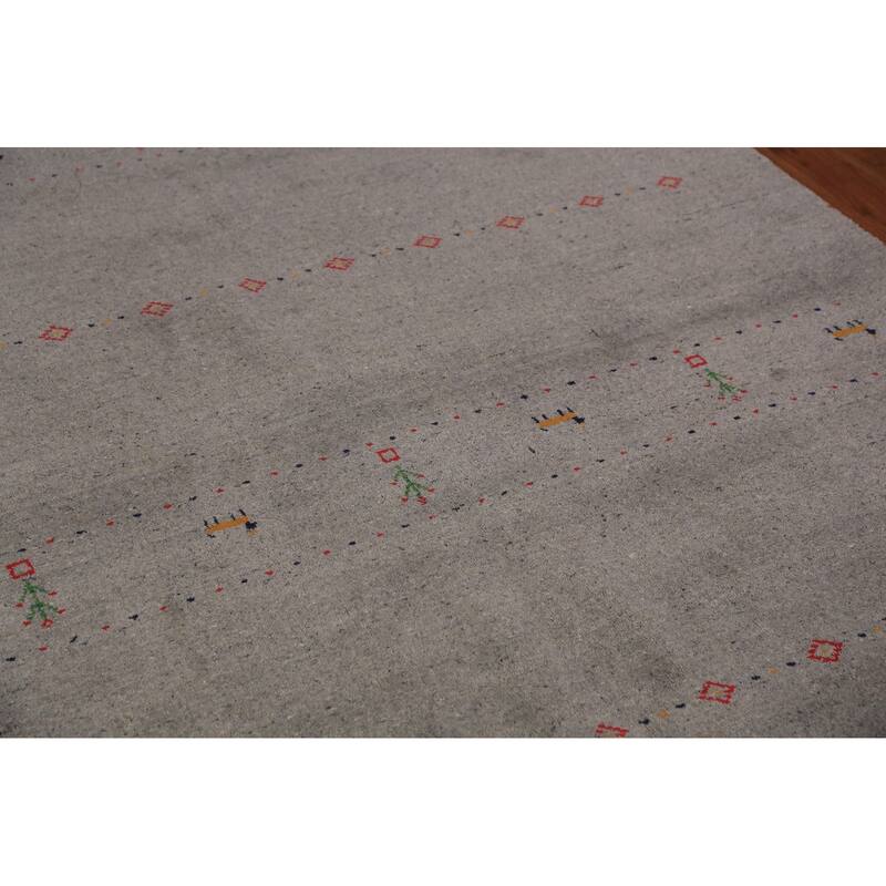 Gabbeh Oriental Area Rug Hand-Knotted Tribal Grey Wool Carpet - 5'8" x 7'7"