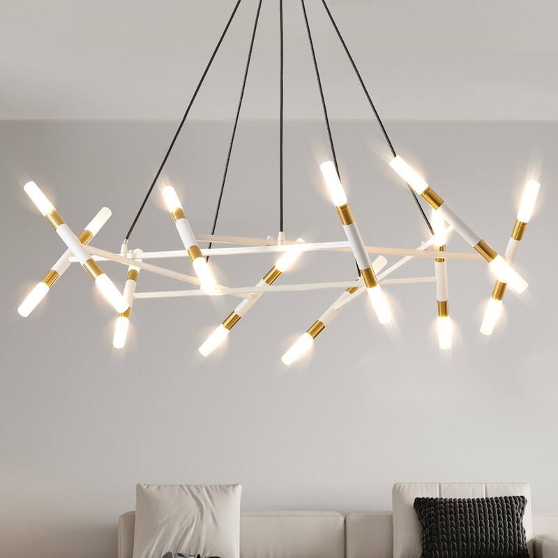 Modern Chandelier Light Fixture, Branch Design with Frosted Tubes, Black Cords, Adjustable Height Pendant Light for Dining Room