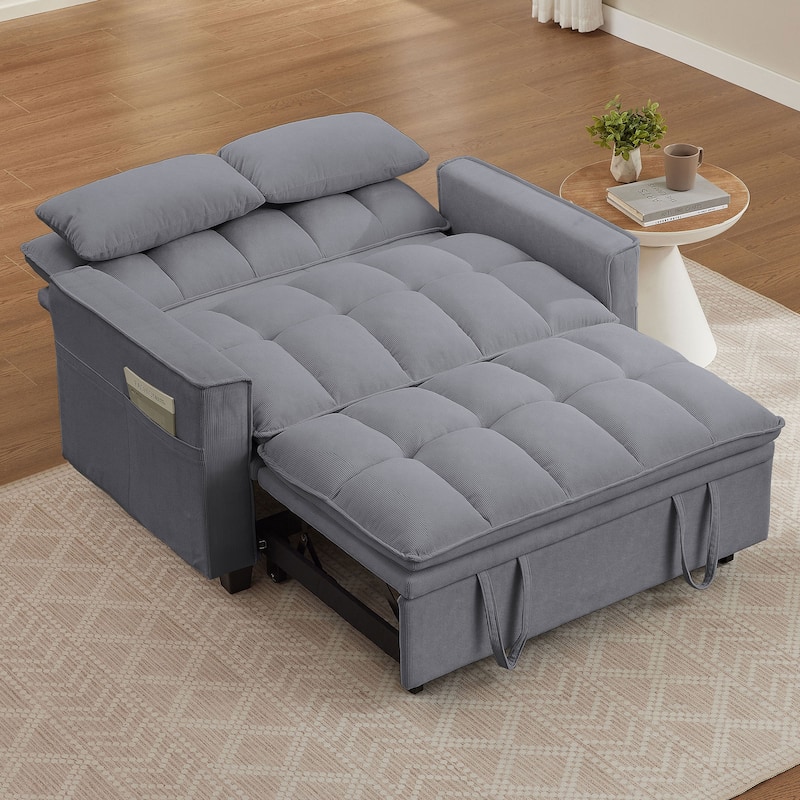 48.03" Pin Striped Fabric 3 in 1 Convertible 2 Seater Sleeper Sofa Bed