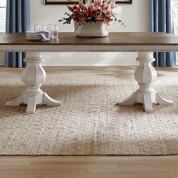 Magnolia Manor Double Pedestal Table for Dining Room with Removable Leaves - Width 44" x Depth 124" x Height 30"