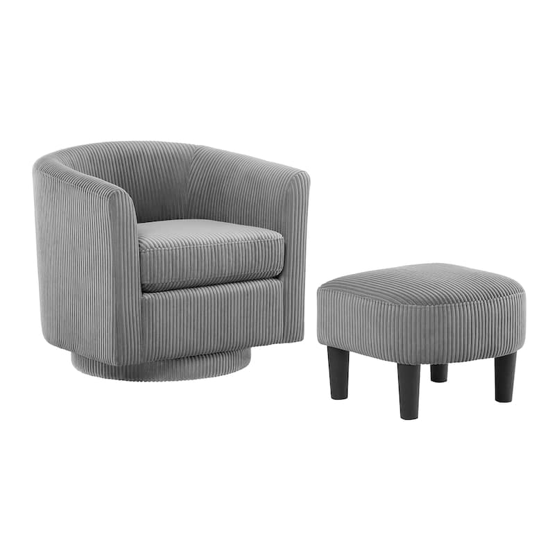 Corduroy Swivel Accent Chair with Ottoman - Grey