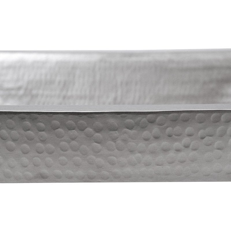 19" Rectangle Skirted Vessel Hammered Copper Sink in Nickel, Matching Drain and Accessories