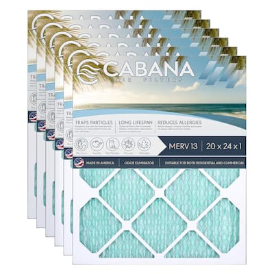 Cabana Air Filters 6 Pack HVAC Furnace Air Filters, MERV 13, 20 x 24 x 1, White - 0.89
