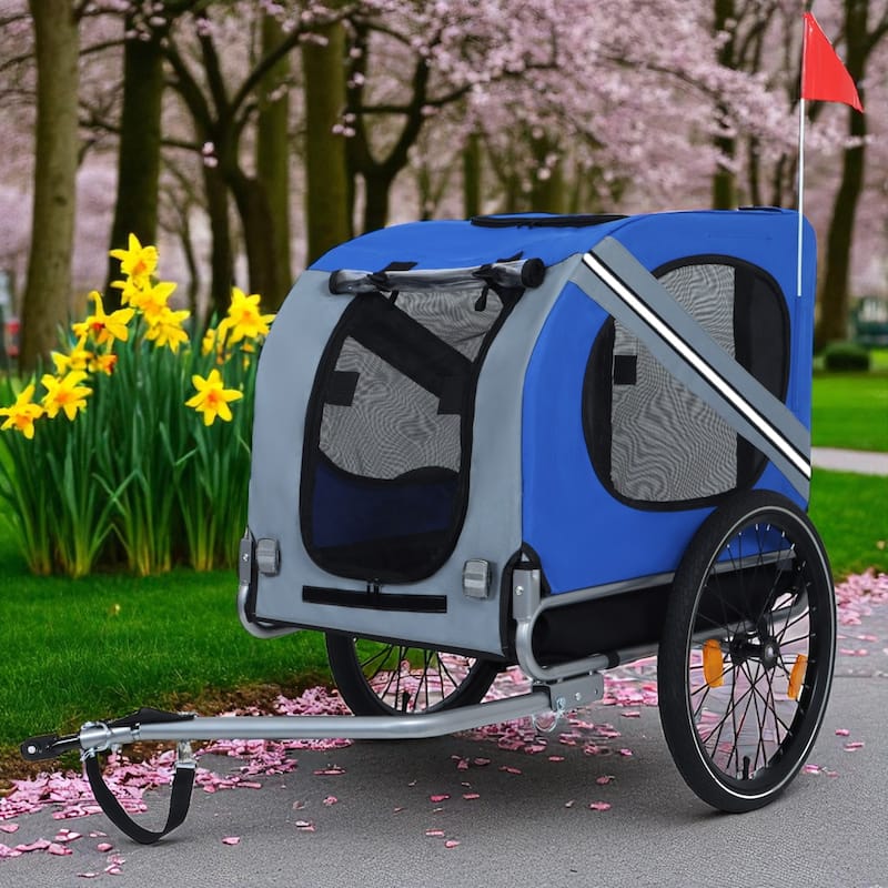 Folding Dog Bike Trailer with Steel Frame, 66LB Capacity Pet Carrier Cart with 20" Wheels & Waterproof Cover
