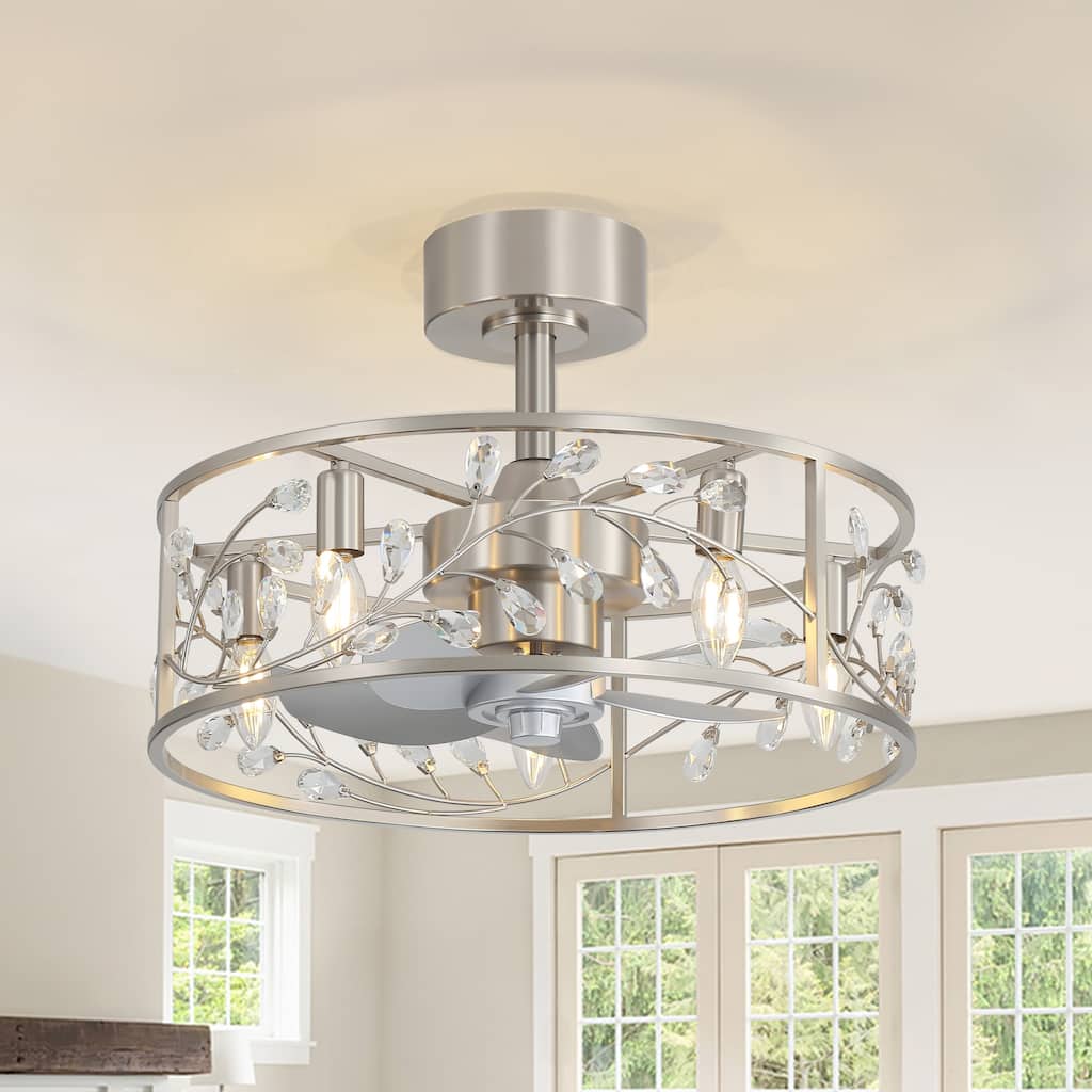 20'' Modern Crystal Ceiling Fan with Light, DC Motor, 6-Speed, Remote Control Fan, Sloped Ceiling Mount - 20 Inches