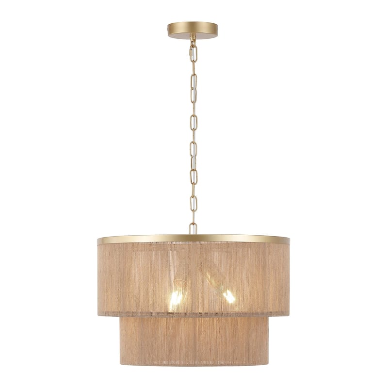 GetLedel 3-Light Coastal Boho Rope Drum Chandelier Hand-woven Ceiling Light