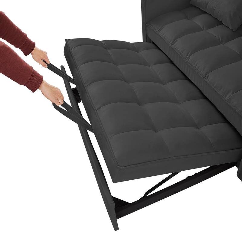 Velvet Loveseat Convertible Pull-out Sleeper Sofa Bed, Tufted Futon Sofa with Adjustable Backrest and 2 Pillows, Pockets