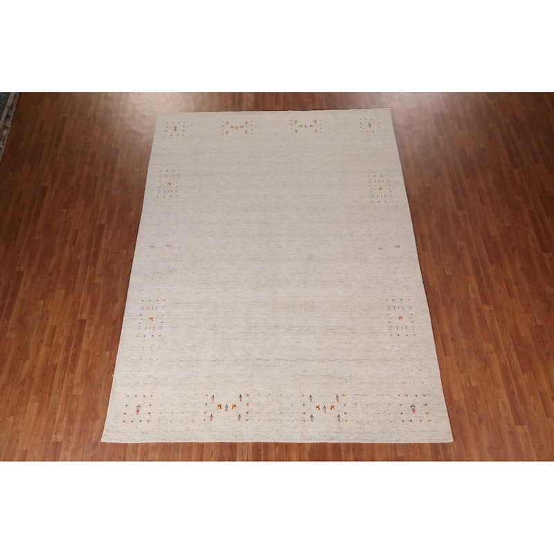 Tribal Ivory Gabbeh Indian Area Rug Handmade Wool Carpet - 8'9"x 11'7"