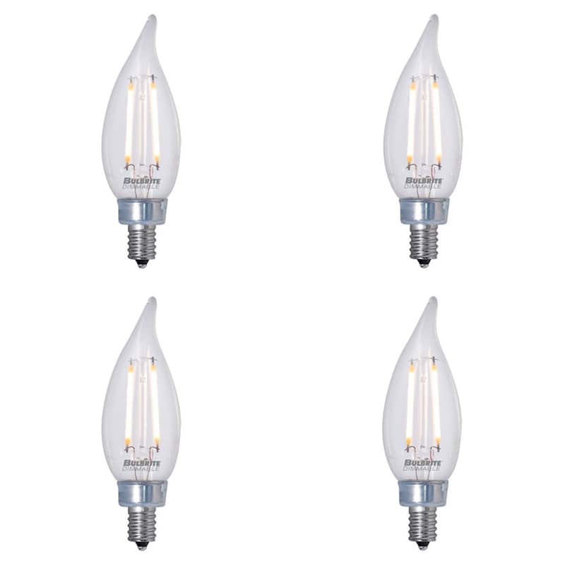 Bulbrite Pack of (4) Dimmable CA10 Candelabra (E12) LED Bulb - Clear Filament