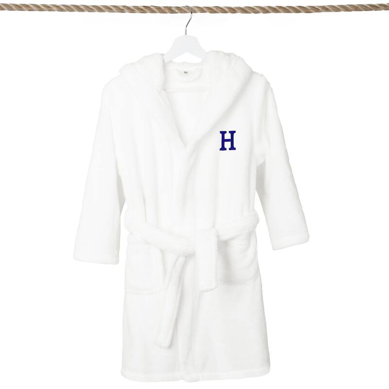 Sweet Kids 100% Polyester SUPER PLUSH Double Brushed Hooded Bathrobe with Navy Bookman Monogram