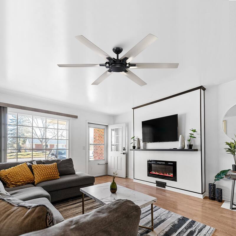 70" Modern Aluminum 6-Blade Black Large Windmill Ceiling Fan without Light - 70 in. D x 70 in. W x 13 in. H