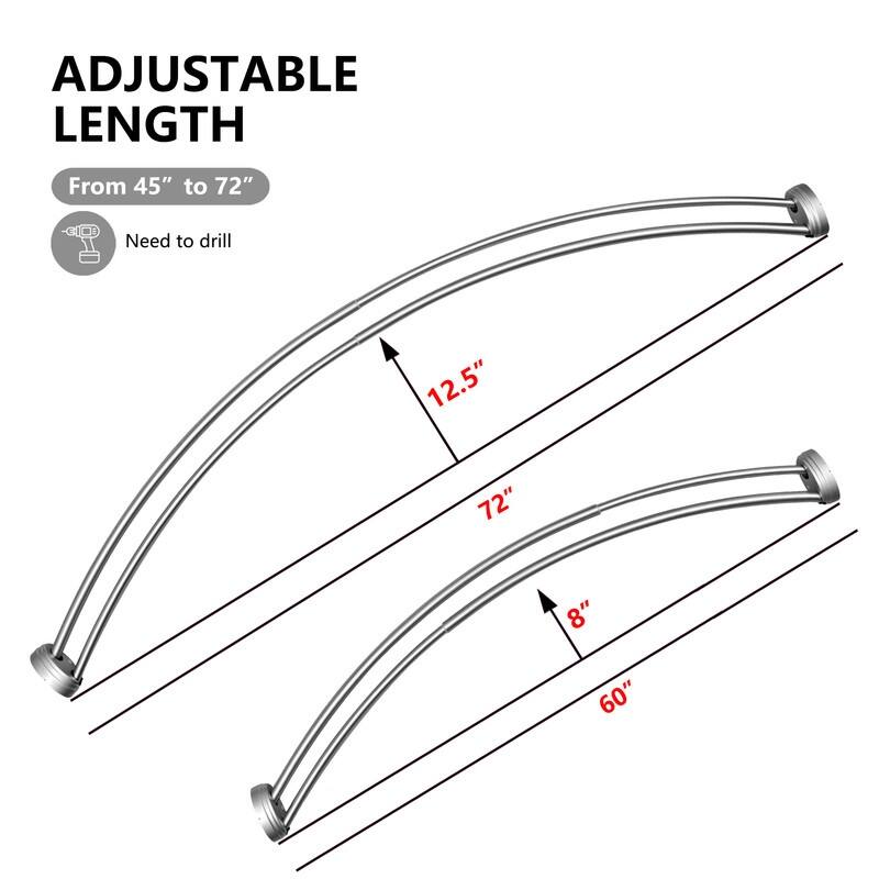 Utopia Alley Rustproof Wall Mounted Aluminum Double Curved Shower Curtain Rod, Screw Mount Rod, Adjustable Rod from 45" to 72"