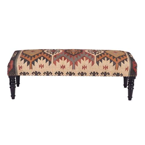 Handmade Kilim Upholstered Wooden Bench (India) - 48" L x 16" W x 18" H
