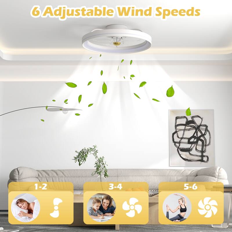 Gymax 3000-6500K Dimmable Modern Flush Mount LED Fan Light w/ 3 Color