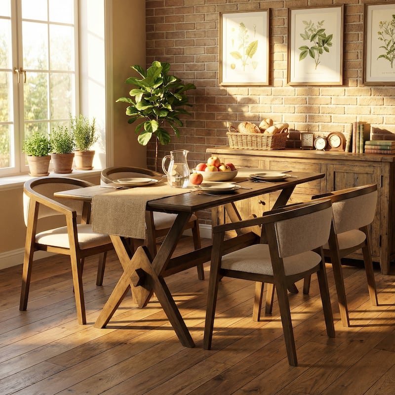 Christopher Knight Home - Modern 5-Piece Dining Set with Rectangular V-Base Dining Table & Hand-Woven Upholstered Dining Chairs