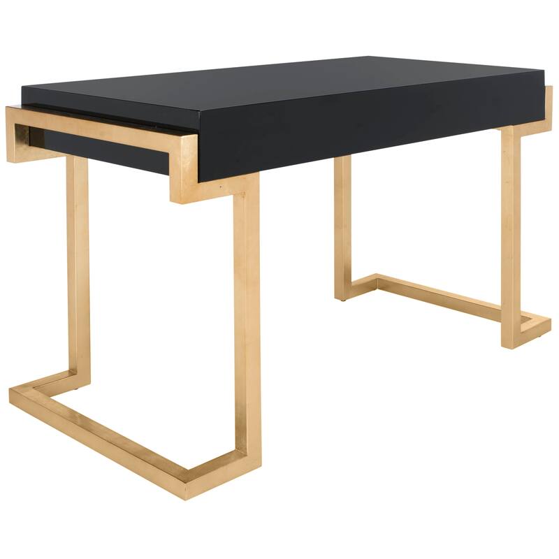 SAFAVIEH Couture Quyen Gold Leaf Black Lacquer 2-Drawer Storage Desk