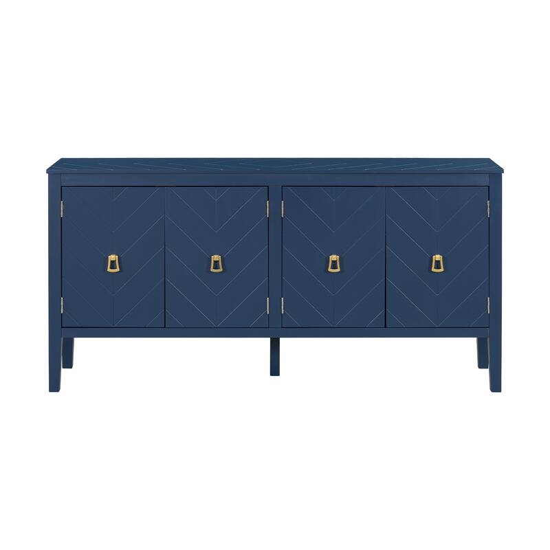 Retro-Style 4-Door Sideboard Narrow Entryway Table with Metal Handles, for Living Rooms, Foyer and Hallways - Blue