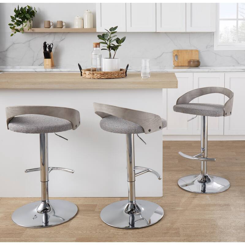 Grotto Adjustable Barstool with Chrome Base- Set Of 3