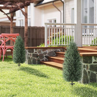 Set of 2 Artificial Cypress Trees 43 Inch PE Leaves with Ground Stakes for Indoor and Outdoor Decoration