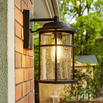 1 Light Black Coastal Barn Dome Outdoor Wall Lantern Clear Glass