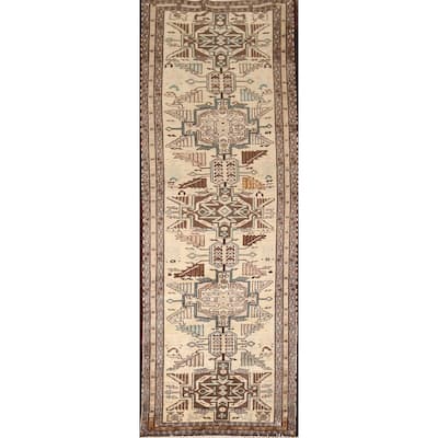 Beige Ardebil Vintage Persian Runner Rug Handmade Tribal Wool Carpet - 2'10" x 9'5"